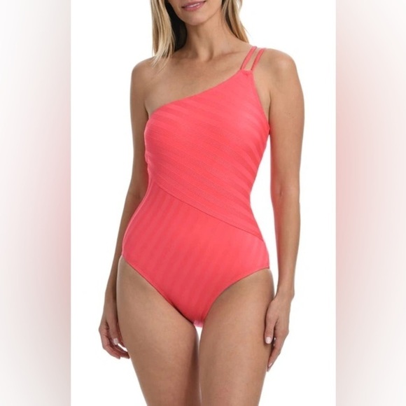 La Blanca | Coral Linea Costa One Shoulder One-piece Swimsuit Size 10 NEW - Picture 1 of 7
